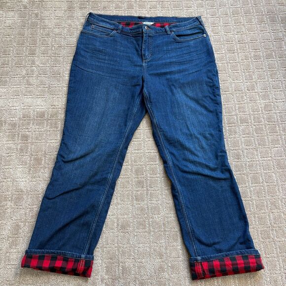 Duluth Trading Flannel Lined Jeans Women's 18x31 Medium Wash Straight Leg Warm - Picture 1 of 6